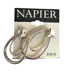 VTG Napier Silver Tone Double Hoop Earrings Textured Nickel Safe NWT Y2K Classic